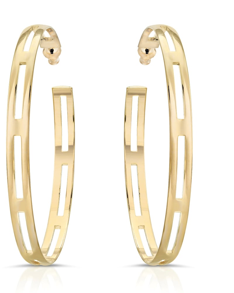 Front of a size one-size-fits-all Charlotte Hoops Gold in Gold by Eklexic. | dia_product_style_image_id:282925